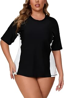 Halcurt Women's Short Sleeve Rash Guard Swim Top Half Zip Short Sleeve Rash Guard Swim Top