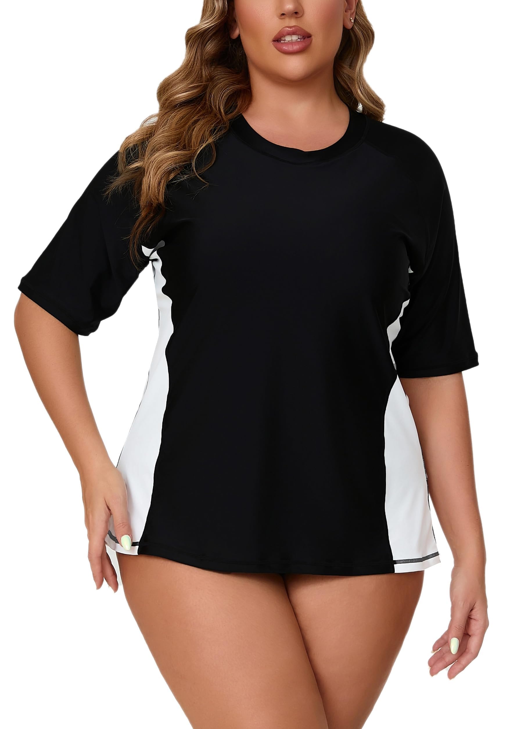 Halcurt Women's Short Sleeve Rash Guard Swim Top Half Zip Short Sleeve Rash Guar