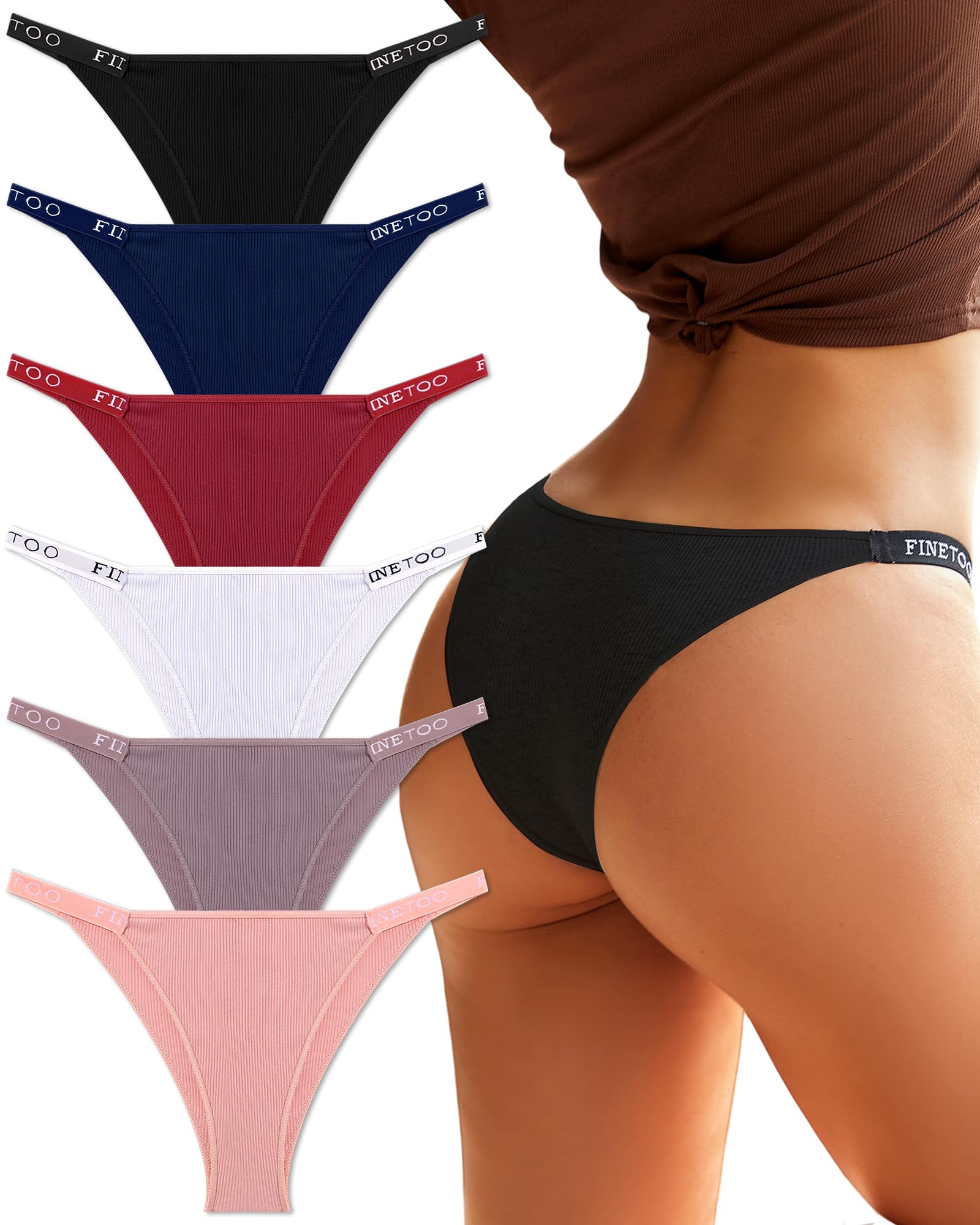 FINETOO - Set of 6 Women's Cotton Sports Briefs with Brazilian Pattern S-XL