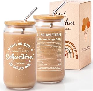 VivaJoyGift - Transparent Drinking Glasses with Lid and Straw, Perfect Birthday or Christmas Presents for Sister