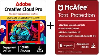 Adobe Creative Cloud Pro | Étudiants/Enseignants & McAfee Total Protection 2026 (Renouvellement automatique) | 6 Appareils |12 Mois | Téléchargement