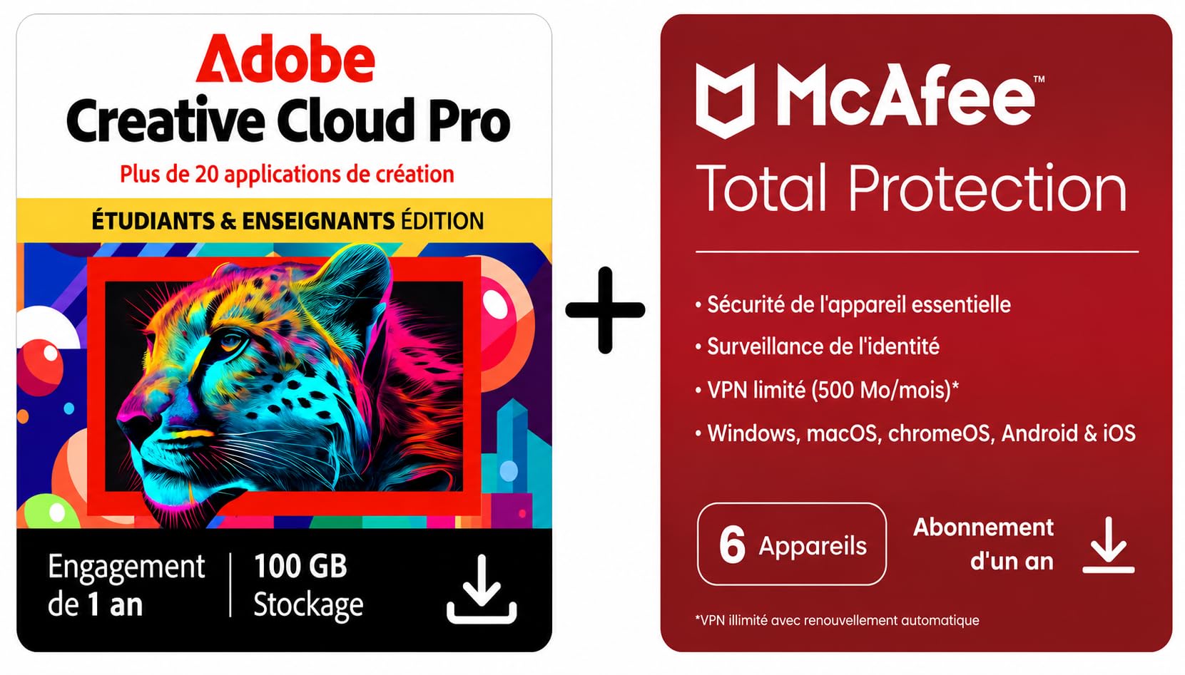 Adobe Creative Cloud Pro | Étudiants/Enseignants & McAfee Total Protection 2026 
