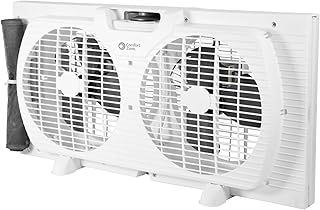 COMFORT ZONE Reversible Twin Window Fan with 3-Speeds & Expandable Width | Draw Cool Air In or Manually Reverse to Pull Warm Stale Air Out, Removeable Bug Screen, ETL Certified for Home and Kitchen