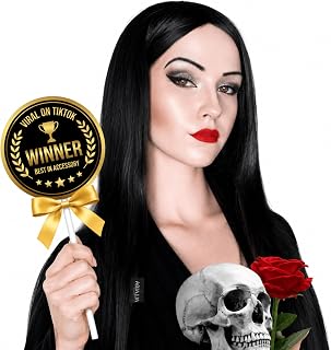 ALLAURA Compatible with Morticia Wig – 32" Long Straight Black Wig for Women – Ideal for Cher Costume, Witch Look, 70s Disco, Halloween, Morticia Addams Cosplay, Glam Party, Retro or Gothic Outfits
