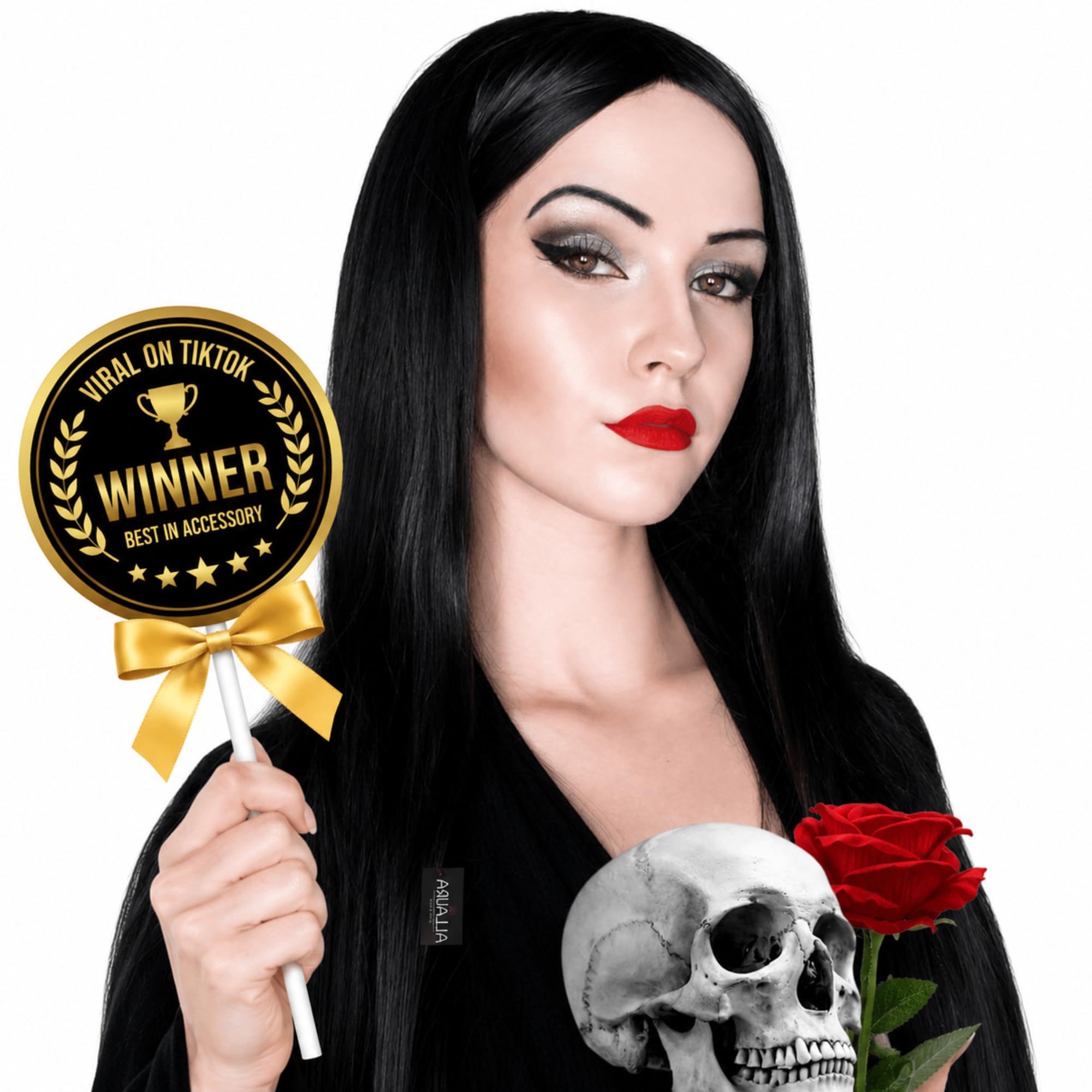 ALLAURA Compatible with Morticia Wig – 32" Long Straight Black Wig for Women – I