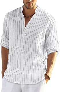 COOFANDY Men's Long Sleeve Henley Shirt Linen Shirt Casual Summer Shirt Regular Fit Cotton