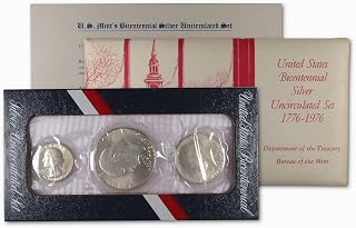 1976 Bicentennial Silver Uncirculated Set U.S. Mint Packaging OGP | Collectible 3-Coin Set: U.S. Mint Bicentennial Silver Uncirculated Set, 1976