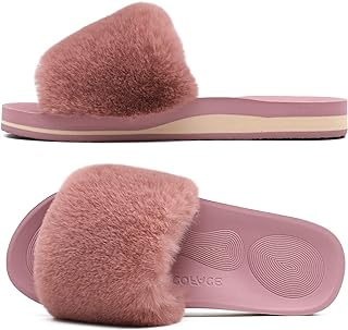 COFACE Plush Slippers, Women's Fur Slippers, Cosy Slides, Women's Slippers, Summer, Winter, Bathing Shoes