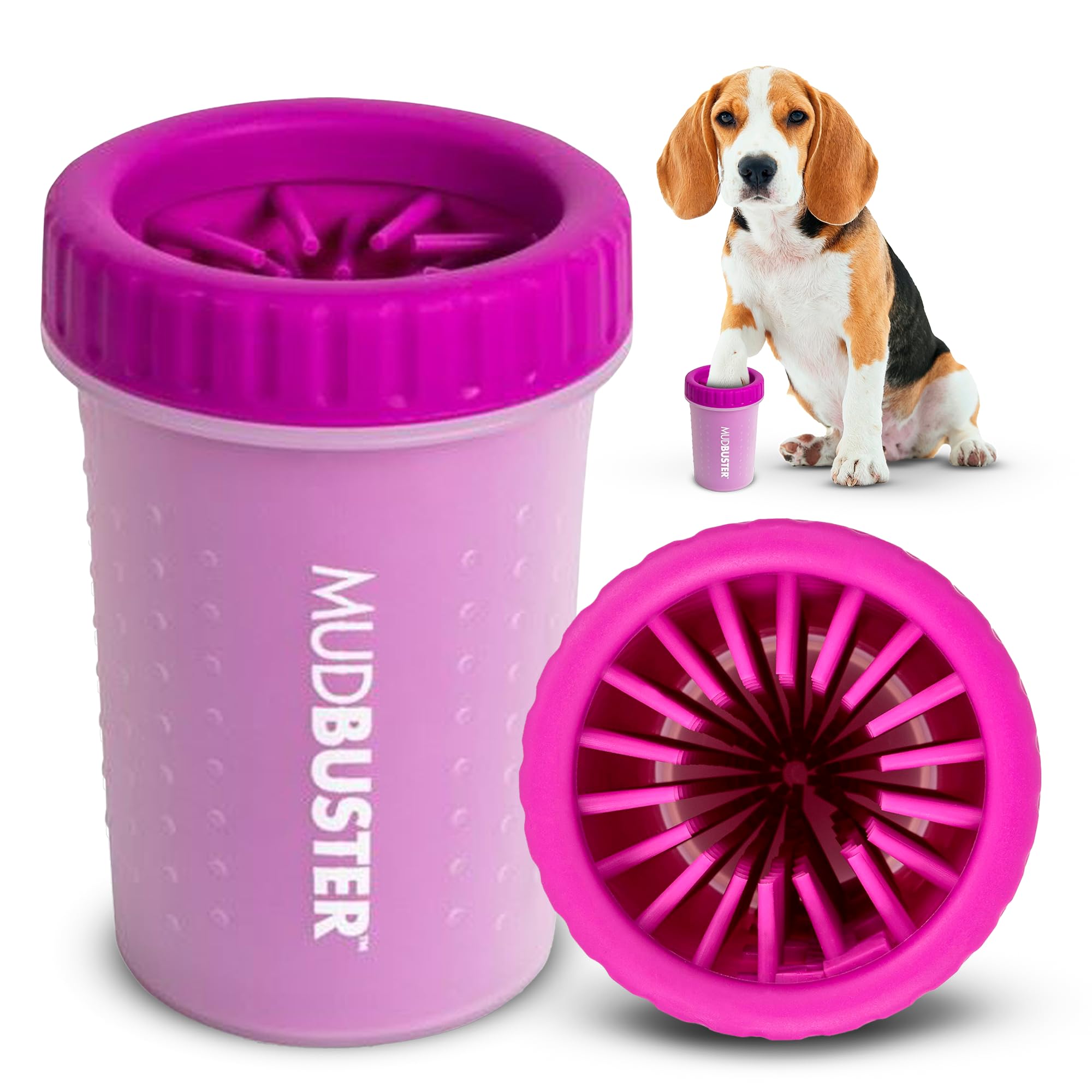 Dexas MudBuster Medium Dog Paw Cleaner, Fuchsia, Fits 1.5"-2.5" Wide Paws, Gentl