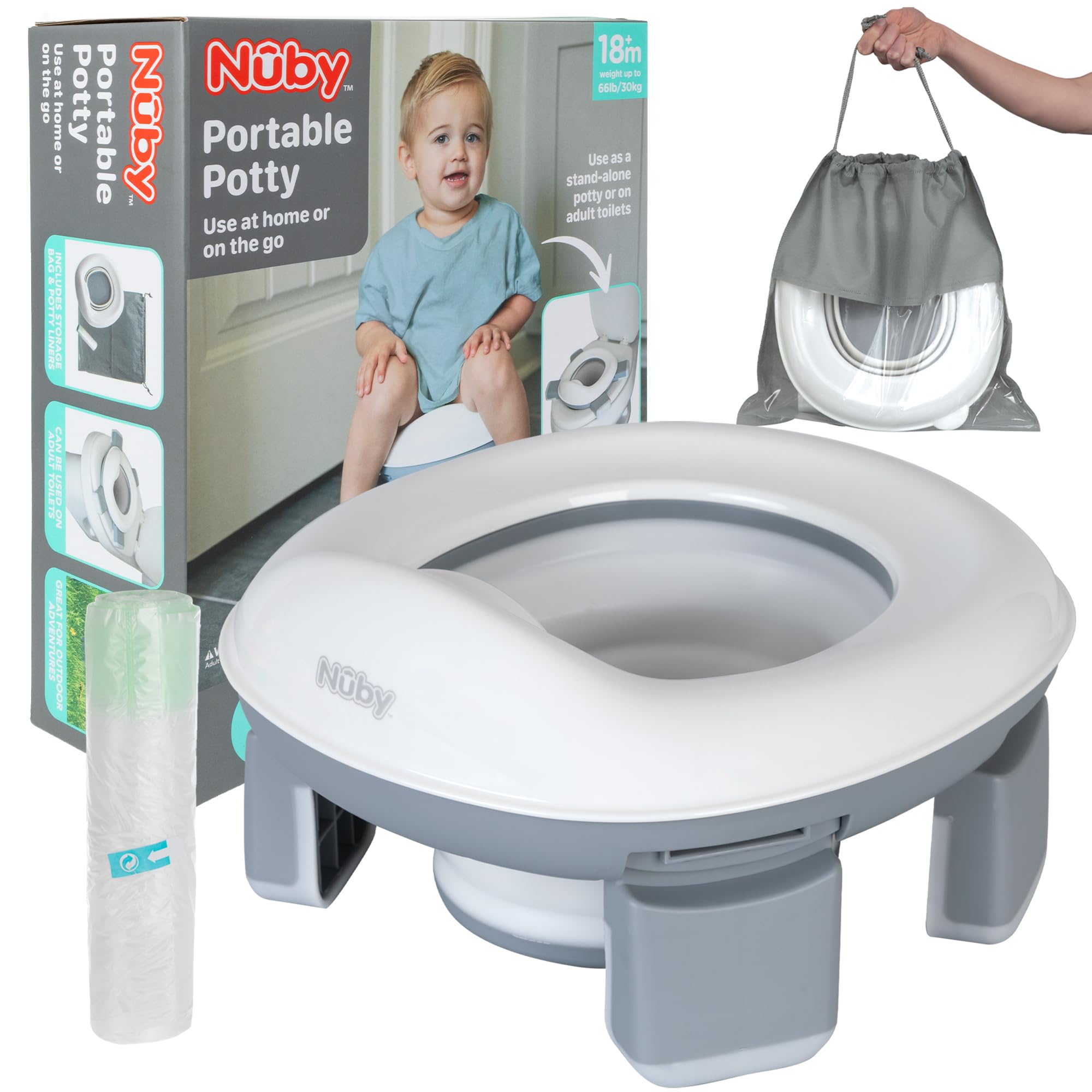 Nuby Go Potty 2-in-1 Adaptable Portable Travel Potty &amp; Training Seat | With 