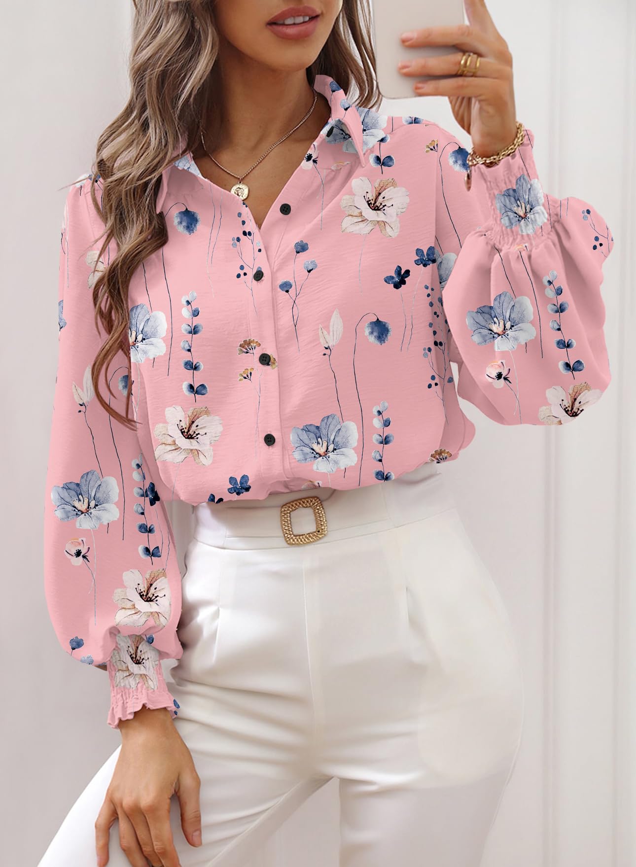 Women's Swiss Dot Puff Long Sleeve Blouse Casual Work Blouse Tops