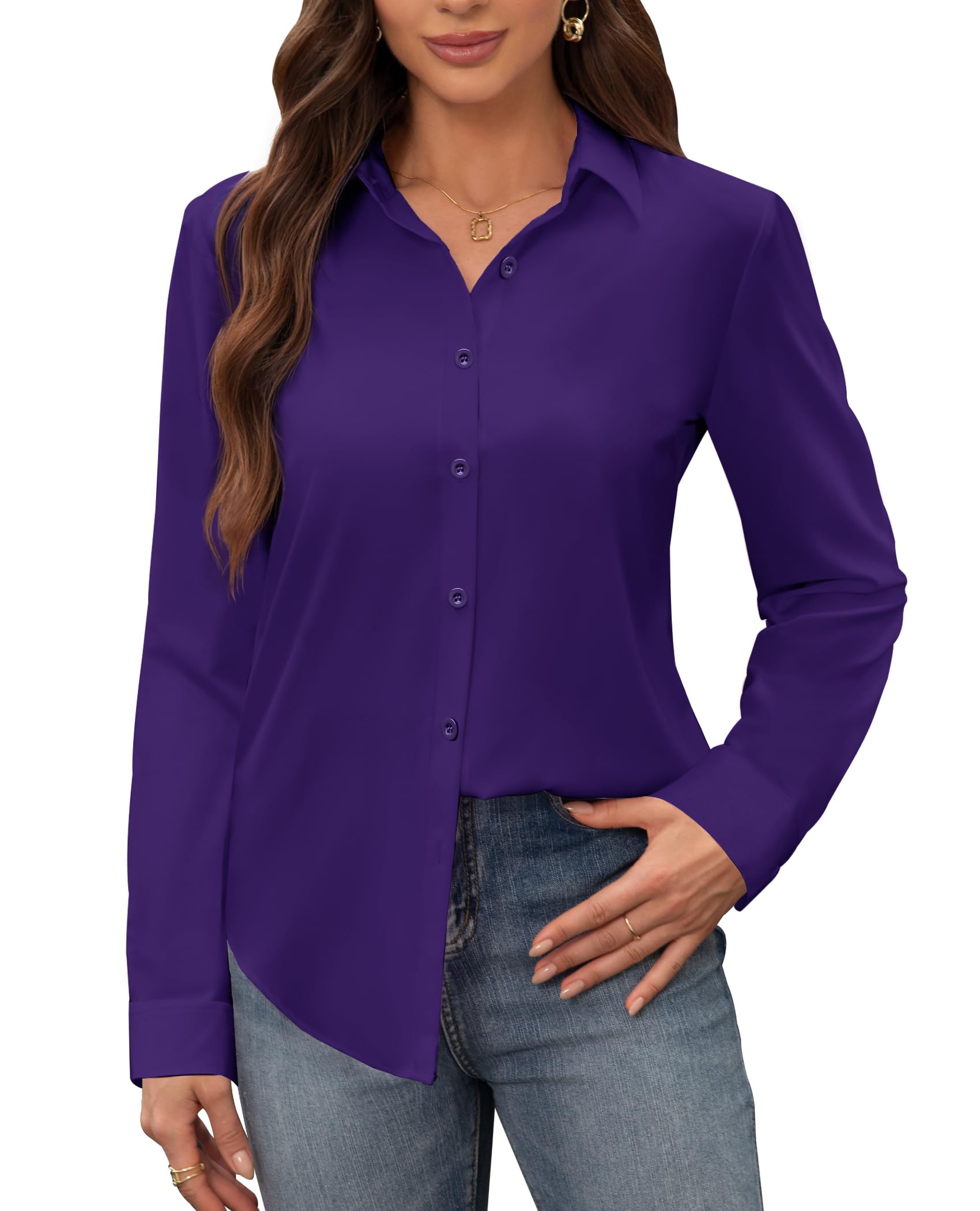 siliteelon Women's Stain Shield Dress Shirts Wrinkle Free Long Sleeve Shirts Sol