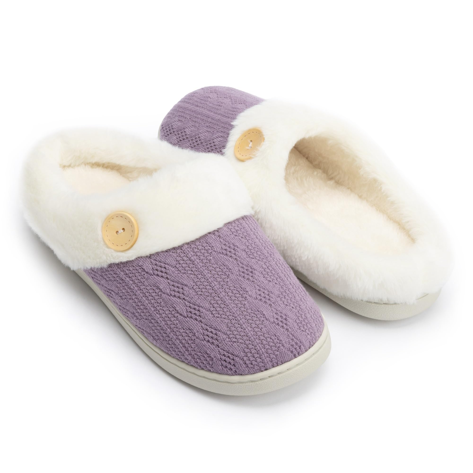 Chantomoo Women Slippers Comfortable Memory Foam Plush Bedroom Faux Fur Lined Kn
