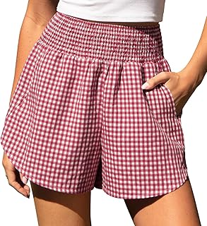 TARSE Women's Gingham Linen Shorts with Pockets