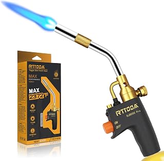 RTTOOA Propane Torch Head, GJ-8000pro High Intensity Torch Head, Trigger Start Gas Torch Kit for Propane, Pencil Flame Welding Torch Fuel by Mapp/Map/Propane, Soldering, Cooking（CSA Certified)