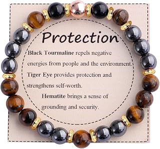 KSQS Healing Stone Bead Bracelet for Women, Natural Gemstones Balance Protection Bracelet, Spiritual Crystal Beads Bracelet Anxiety Relief with Meaning Card