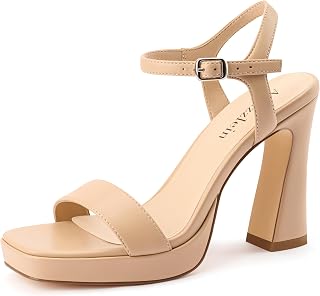 Adrizzlein Womens Platform Chunky High Heel Summer Sandals with Ankle Strap