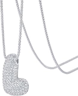PAVOI 14K Gold Plated CZ Bubble Letter Necklaces for Women, Initial Pendant