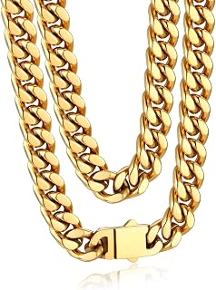 Bandmax Collana Uomo a Catena Cubana Sottile Robusta Grossa in Stile Hip Hop Larghezza 5/7/9/12MM Lunghezza 45-76CM in Acciaio Inox/Nero/Oro, Gioielli Uomo di Moda Accessori Unisex per Uomini Ragazzi