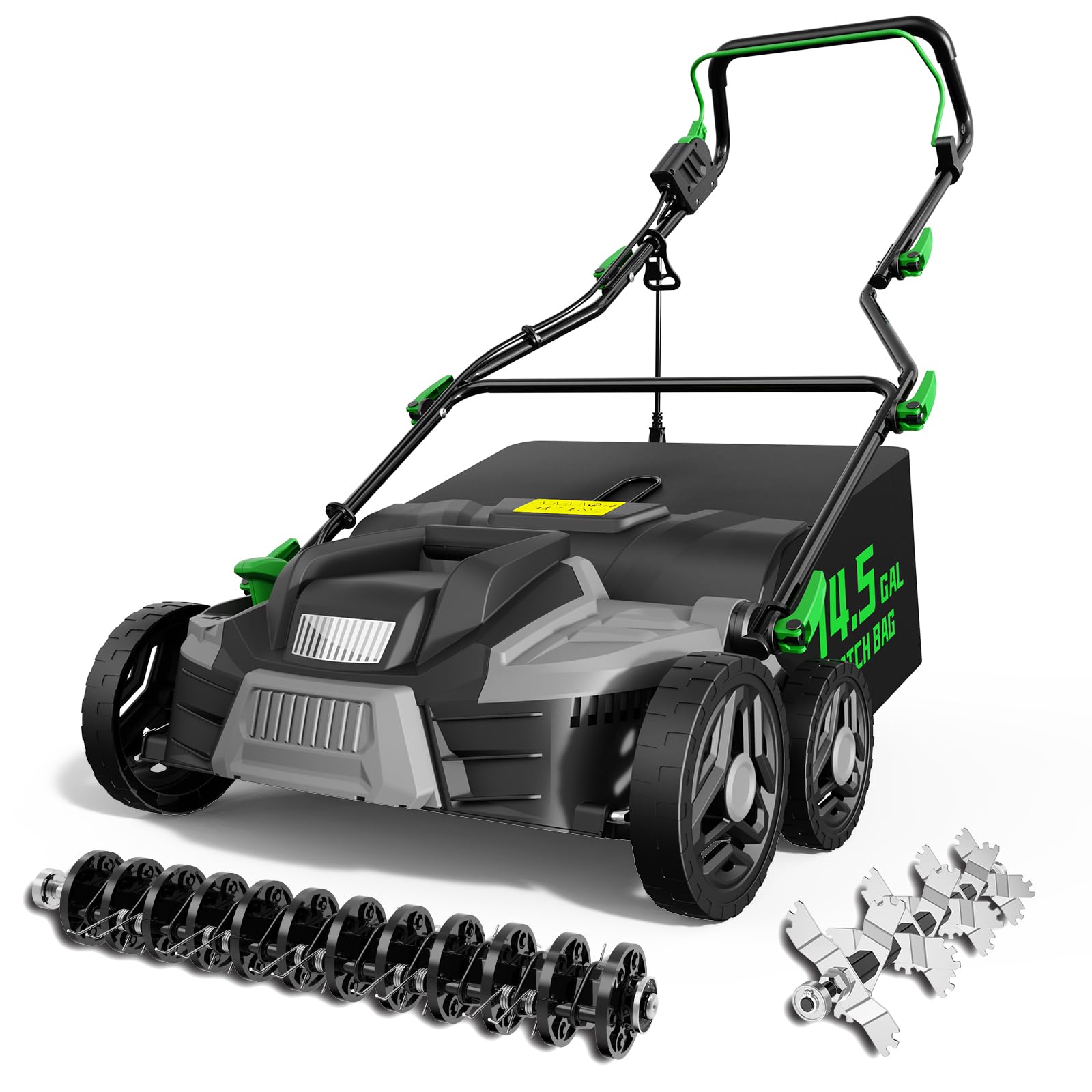 TIECTOWN 2026 Upgrade 16-Inch 15.5A Electric Dethatcher & Scarifier, Green | 2-i