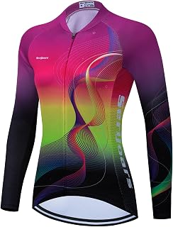 Serijoars Women's Long Sleeve Cycling Jersey MTB Shirts Quick Dry Bike Tops with Reflective Strip