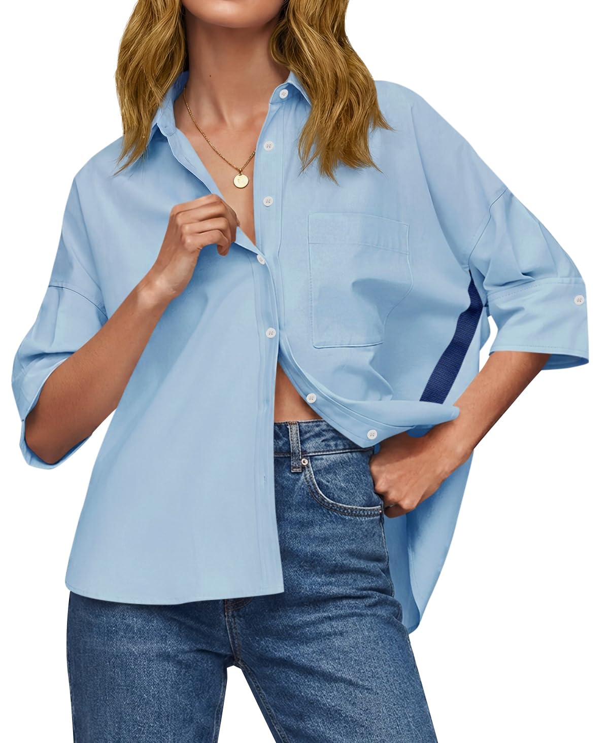 Cicy Bell Camicette estive da donna oversize con bottoni, mezza manica con scoll