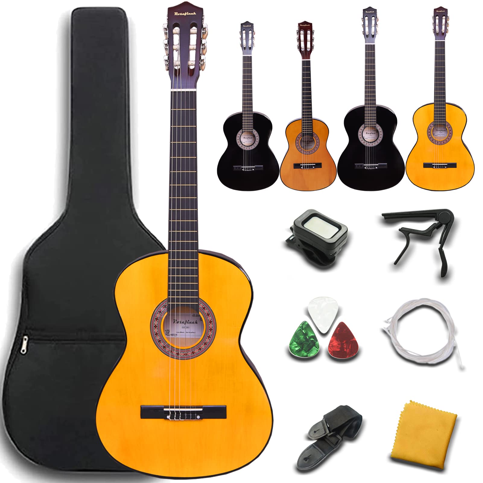 Rosefinch Classical Guitar Kit 4/4 Full Size 39 inch Acoustic Guitar Beginners A