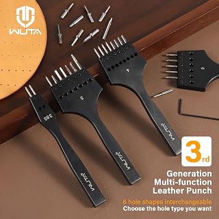 WUTA 3rd Gen Professional Leather Punch Tools, Removable Lacing Stitching Chisel Round Hole Kit for Leather Craft, DIY Belts, Bags, Wallets & Saddlery-3mm(2+10) Hole