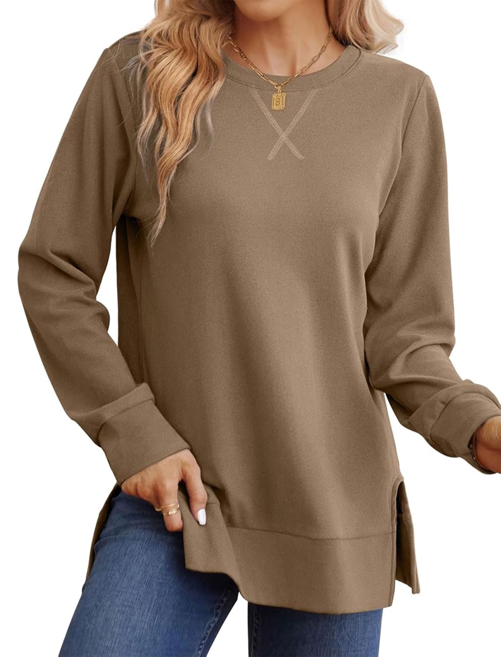 Women Autumn Fashion 2025 Long Sleeve Trendy Side Slit Sweatshirt