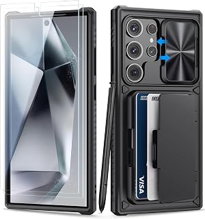 BXYJY for Galaxy S24 Ultra Case Wallet with Glass Screen Protector, Black
