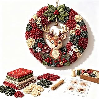 Ydanul 3D Fabric Poke Wreath Art DIY Kit Christmas Craft for Adults，A-04 | 3D DIY Fabric Poke Art, Christmas Wreath Making Kit for Adults,Beginner Friendly,Home Door Wall Decor, Holiday Craft
