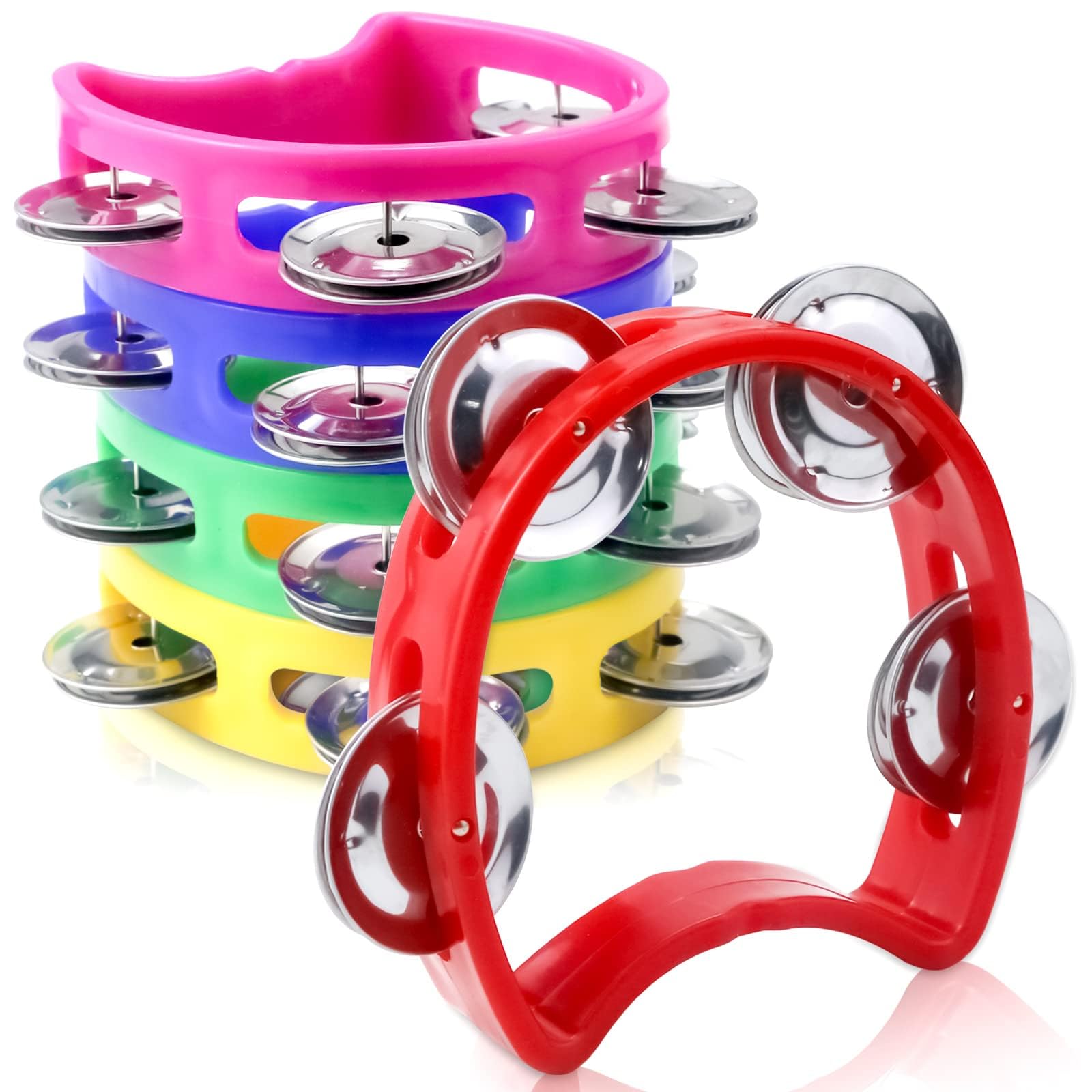 Vmiapxo 5-Pack Colored Tambourines for Kids | Plastic Hand-Held Tambourine with 