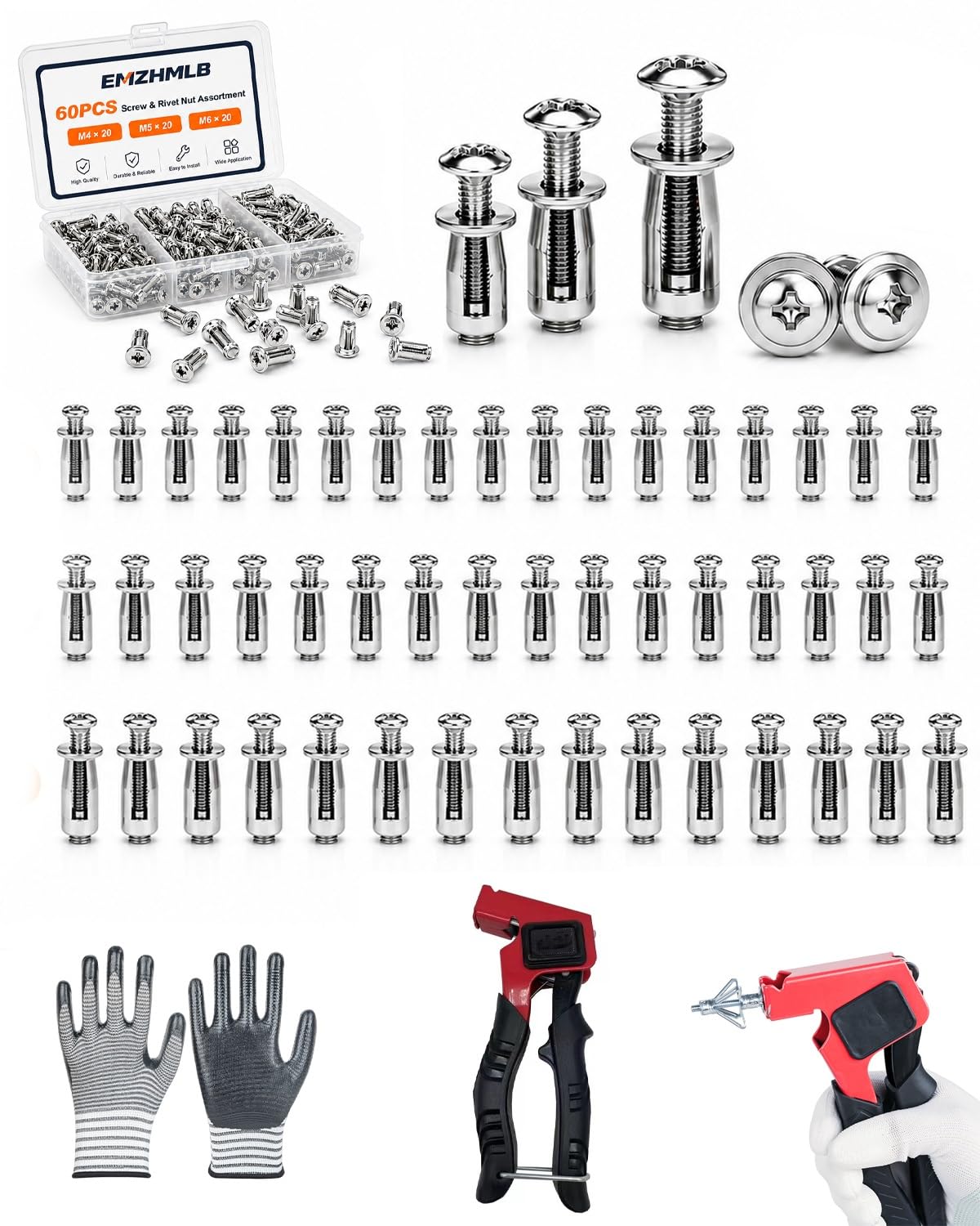 EMZHMLB Button Rivet Locking Nuts Set Petal Jack Nut Tool Kit | Hollow Wall Anch