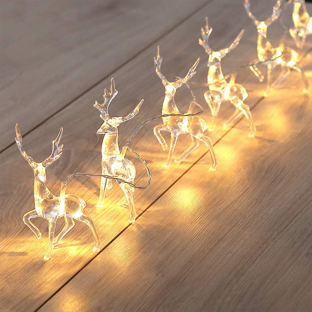 Reindeer Fairy Lights, 10 pcs Christmas Deer LED String Lights Battery Operated 