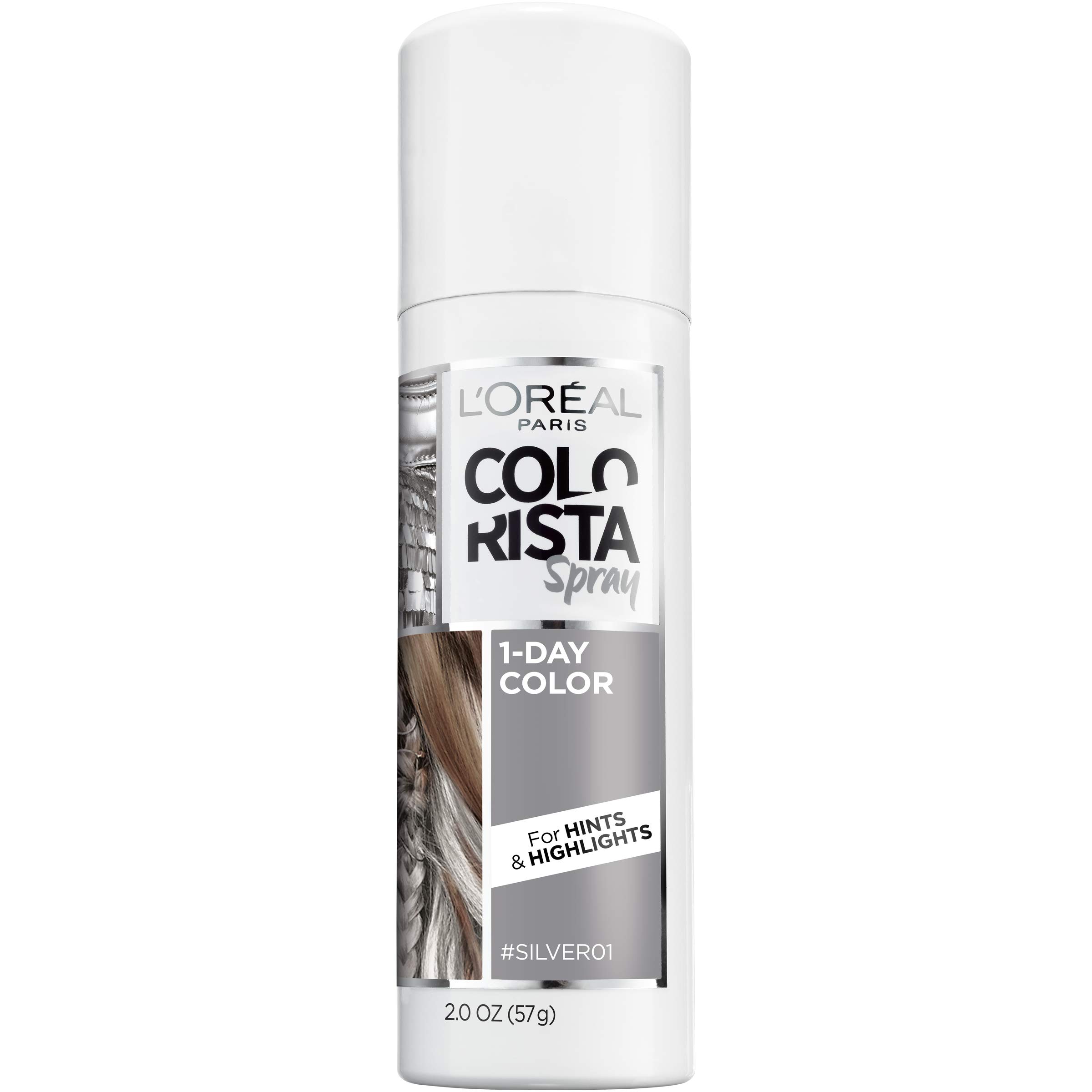 L'Oreal Paris Colorista 1-Day Washable Temporary Hair Color Spray, Silver, 2 Oun