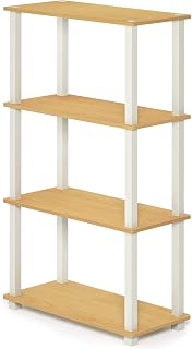 Furinno TURN-S-TUBE Storage Shelves, 4-Tier Book Shelf, Corner Shelf, Toolless Open Shelves, for Organization and Storage, Living Room, Garage, Home Office, Beech