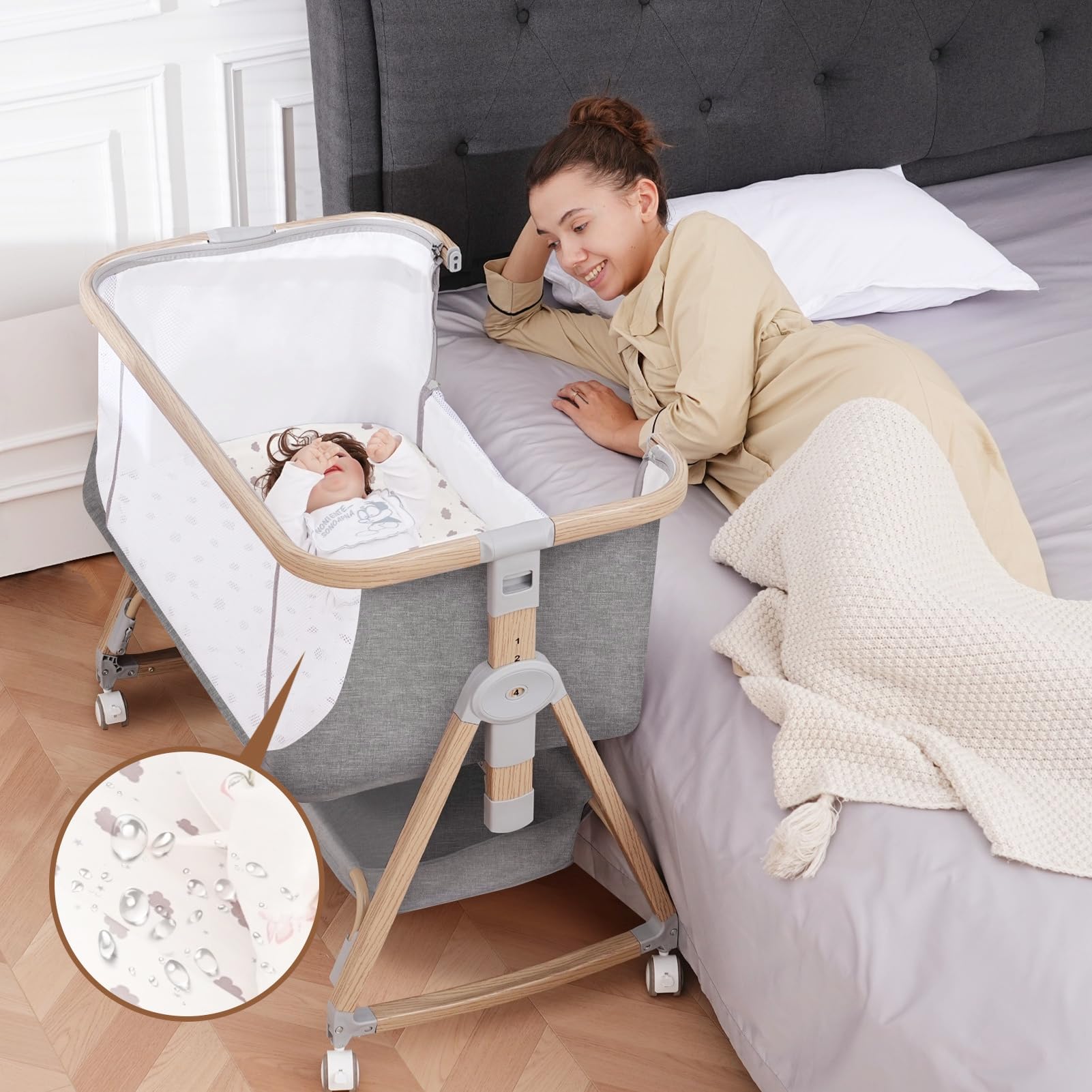 Baby Bassinet Bedside Sleeper - 3 in 1 Bassinets with Waterproof Sheet | Ergonom