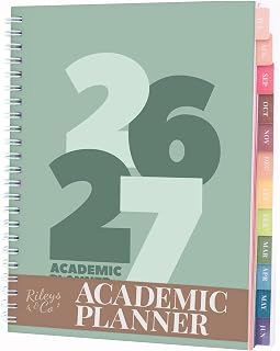 Rileys Academic Day Planner 2026-2027, 8 x 6 Inch, Green, Twin-Wire Binding | Weekly Agenda Layout With Monthly Tabs And Two-Page Spreads, Plus A Full 3-Year Overview, Great For School, Home, Or Office