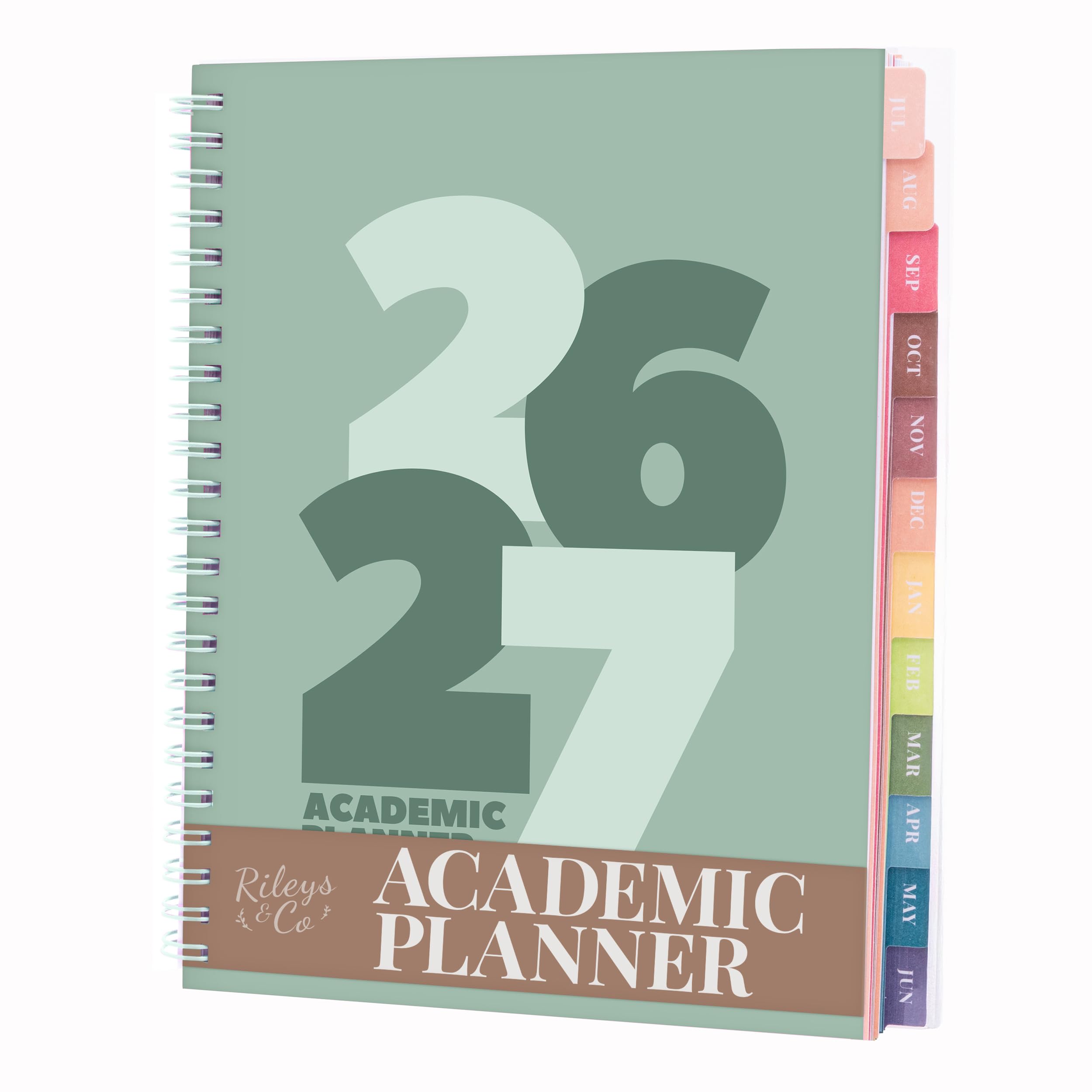 Rileys Academic Day Planner 2026-2027, 8 x 6 Inch, Green, Twin-Wire Binding | We