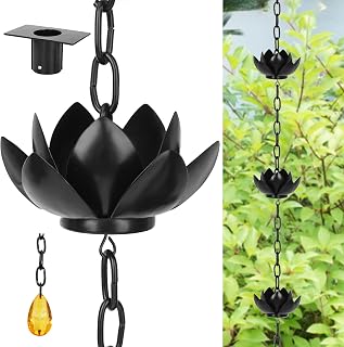 Rifachua 8.5ft Black Lotus Rain Chain for Gutter Downspout Outside | 12 Black Lotus Rain Chains Cups, Functional and Decorative, Replacement for Gutters Downspouts