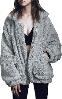 PRETTYGARDEN レディース ファッション ウィンターコート シェルパ フリース フェイクファー ムートリング オーバーサイズ トレンディジャケット 暖かい アウター, グレー, Large