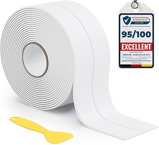 HNNHOME White Waterproof Bath Sealant Strip for Bathroom and Kitchen Gaps | 1 x 38mm x 3.2m self adhesive PVC sealant tape for sink edges, leaky gaps and old sealant lines