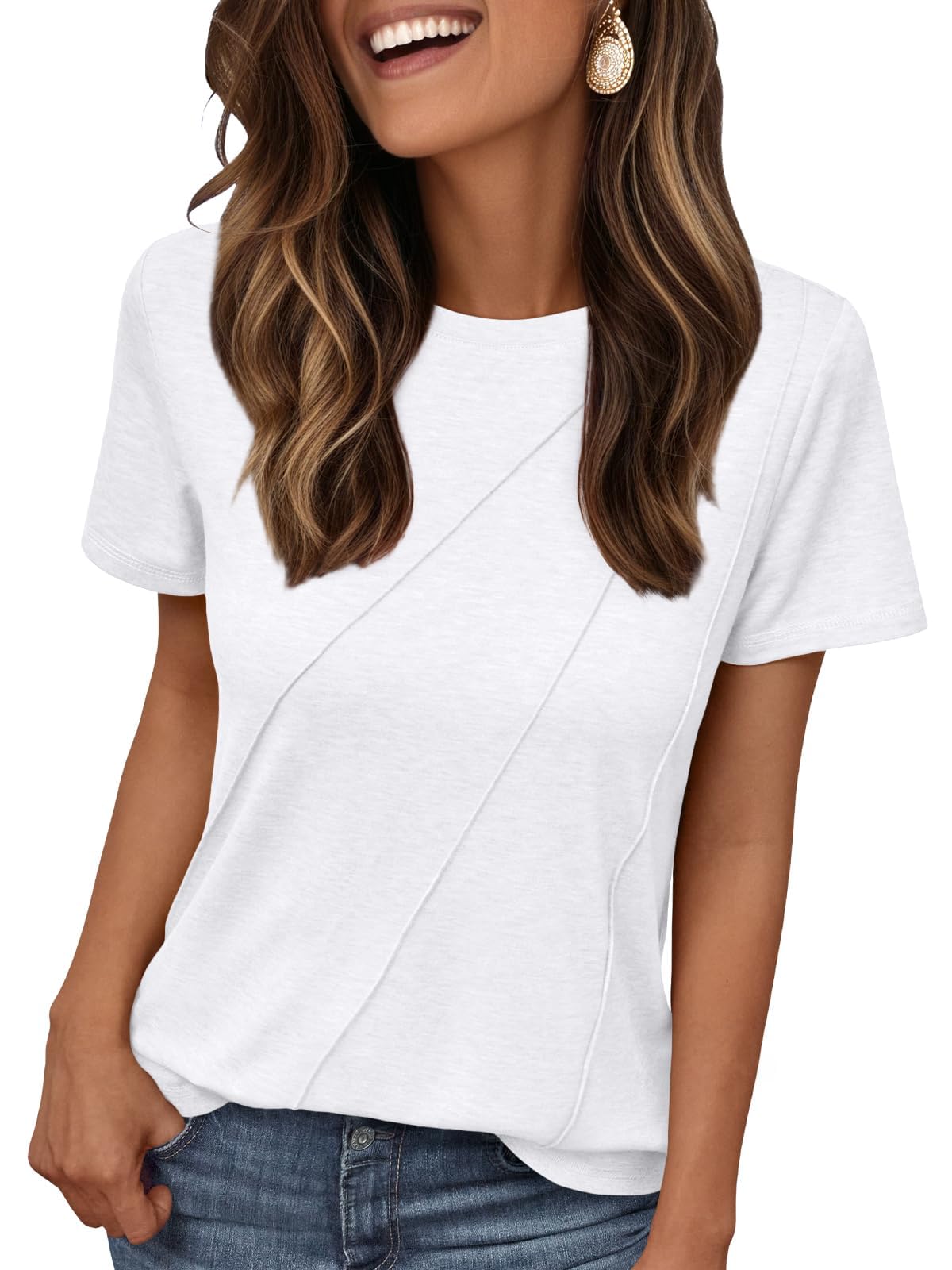 Womens Summer Casual Tops Fashion Crewneck Short Sleeve Tshirts