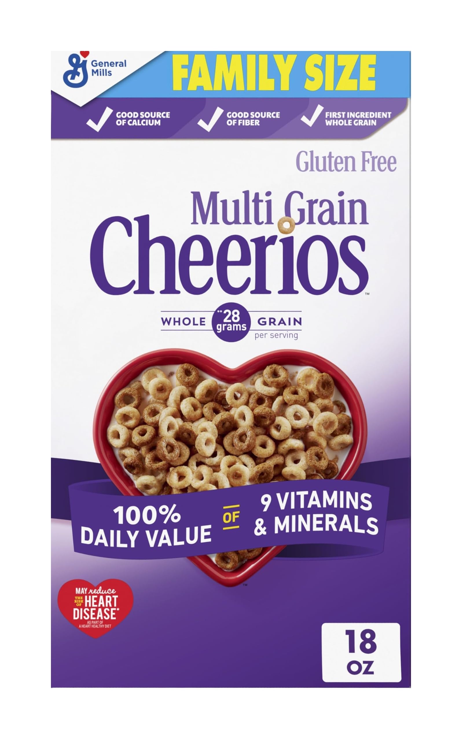 Multi Grain Cheerios, Heart Healthy Breakfast Cereal, Family Size, 18 oz | Glute