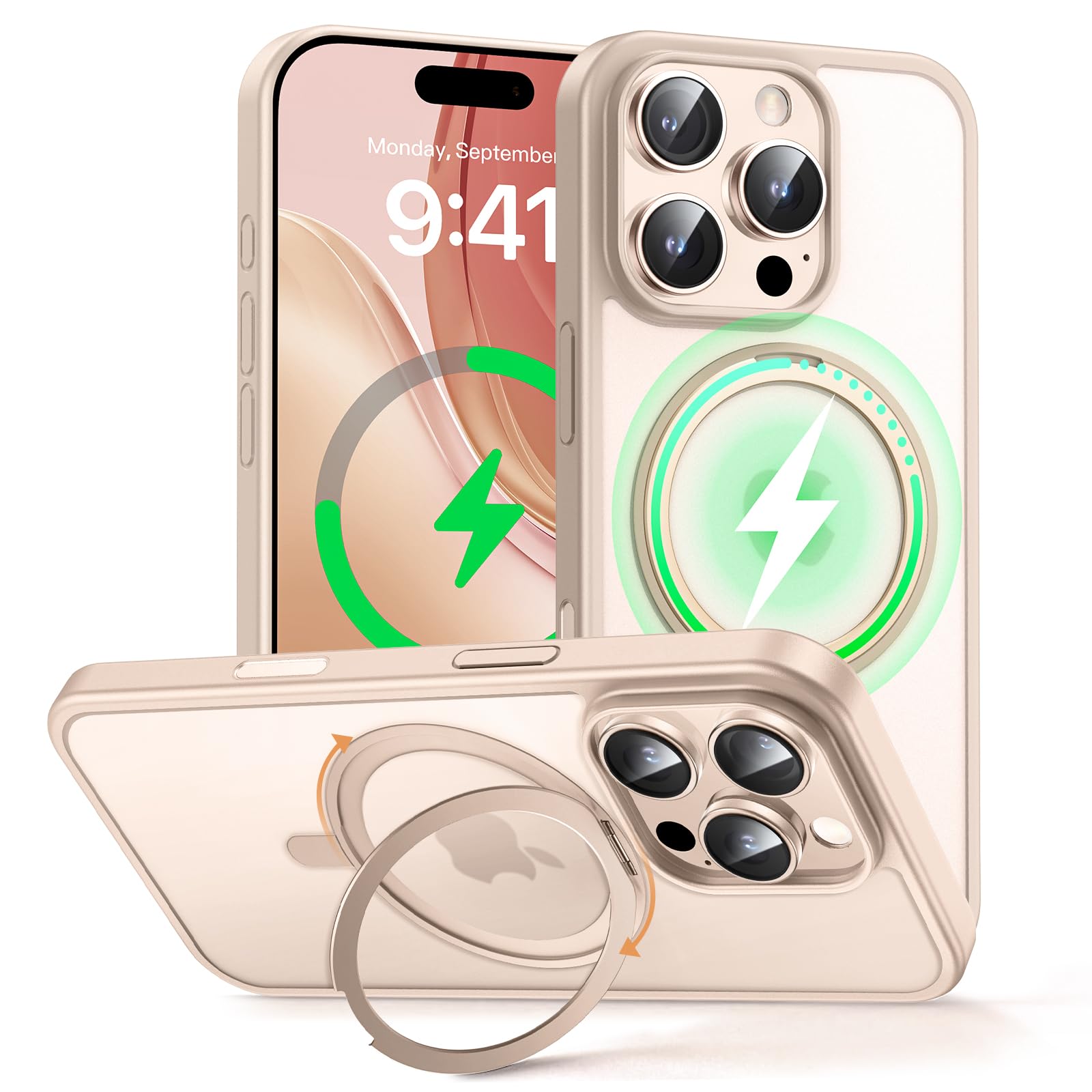 MAGIC JOHN 360° Rotatable Magnetic Invisible Stand for iPhone 16 Pro Max Case [C