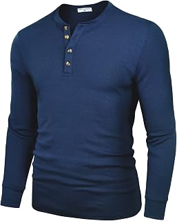 Derminpro Henley Shirts Mens Stretchy Ribbed Long Sleeve Soft Muscle T Shirts