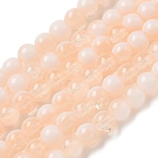 50pcs 6mm Round Crackle Glass Beads for Jewelry Making Clear Salmon Crystal Glass Beads Smooth Spacer Loose Beads for Earring Making