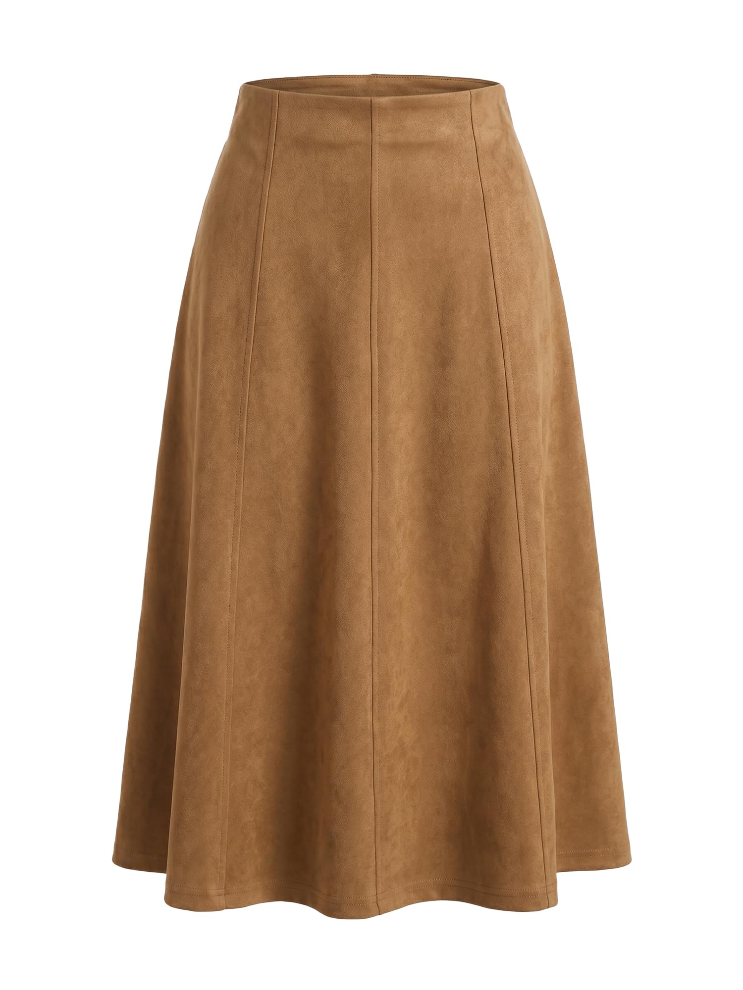 Seta T Women's Faux Suede Skirts A-Line Midi Skirt Fall Winter with Pockets