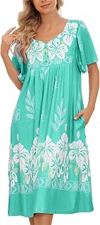 House Dresses for Women with Pockets Mumu Dresses Short Sleeve Moo Moos for Women Nightgown Duster Lounge Dress S-3XL