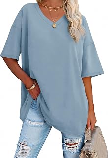 Ebifin Women's Oversized V-Neck Short Sleeve Casual Loose Basic Summer T-Shirts Blouse